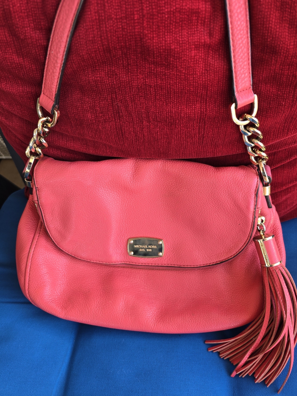 Michael Kors Bedford Lesther Coral Shoulder Bag with Tassel 12x9x3.5